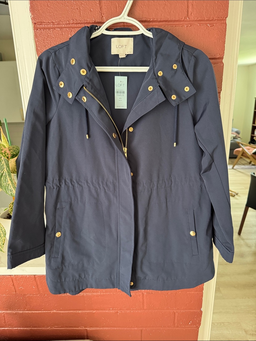 LOFT Navy Hooded Utility Anorak Jacket with Gold Hardware NWT XSP